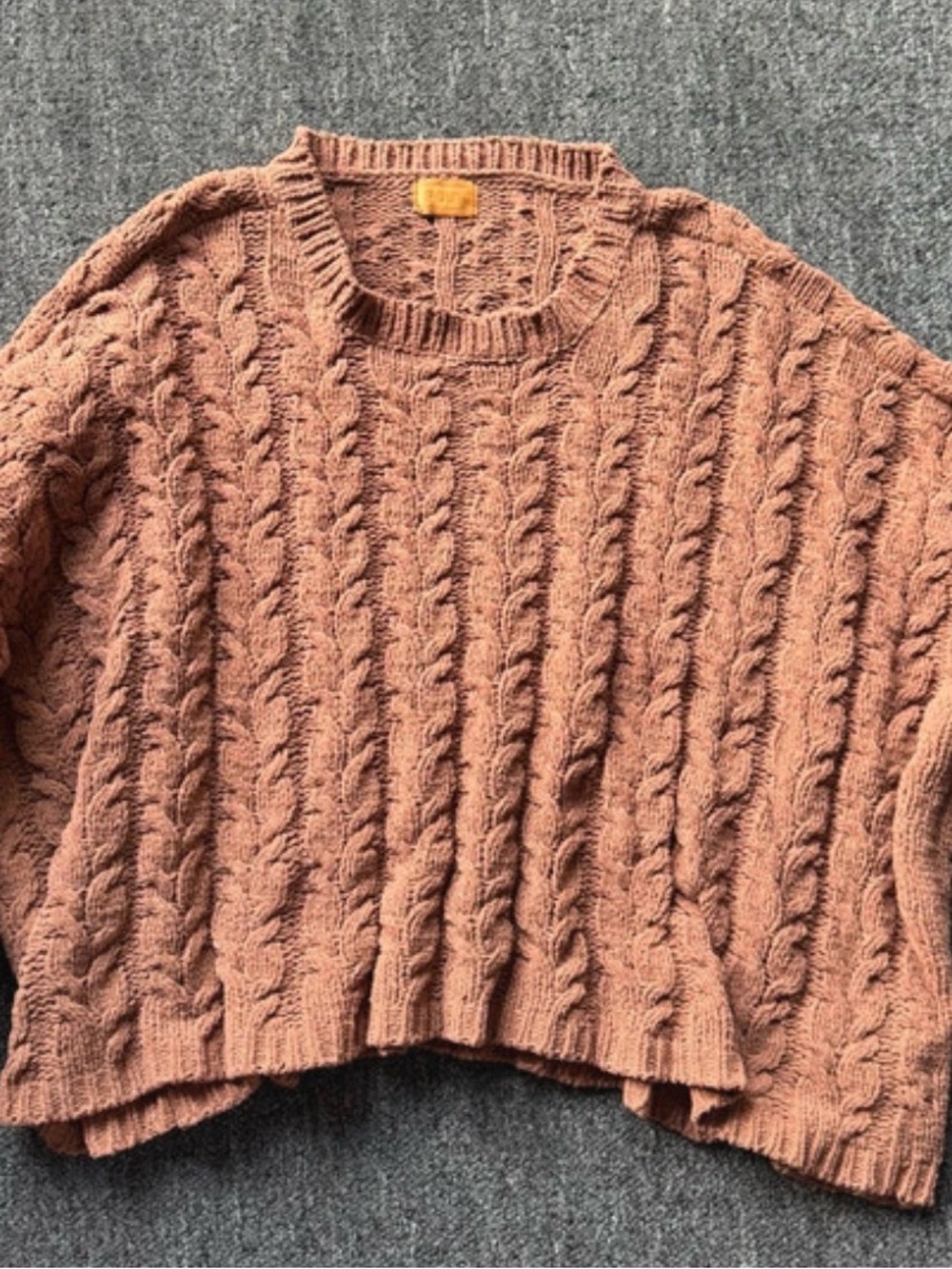 POL Cable Knit Crewneck Sweater - Rusty Clay